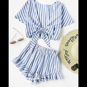 Plunging Bow-Tie & Ruffles Two Piece Set